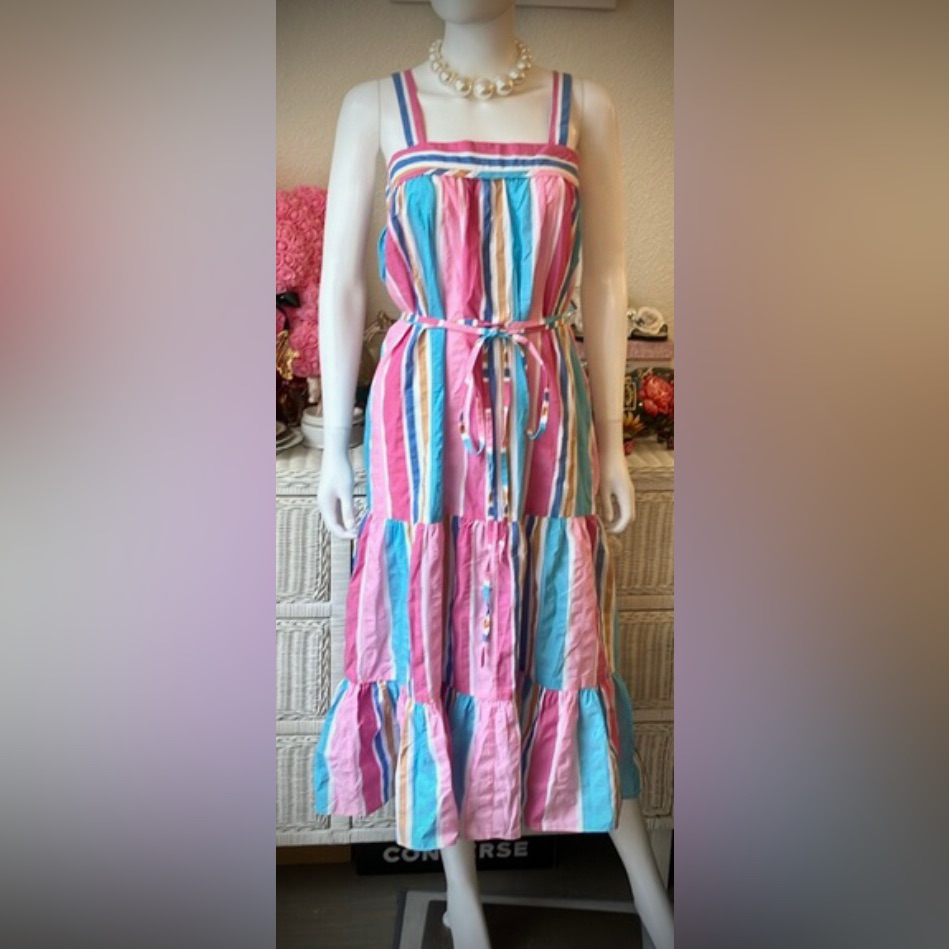 Lemlem Jima Sweetly Midi Sundress Cotton In Striped Pastel Colors Size M Nwt